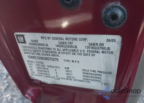 2005 Chevrolet Tahoe Ls/Lt/Z71 z USA, uszkodzony, nr VIN 1GNEC13ZX5R275279